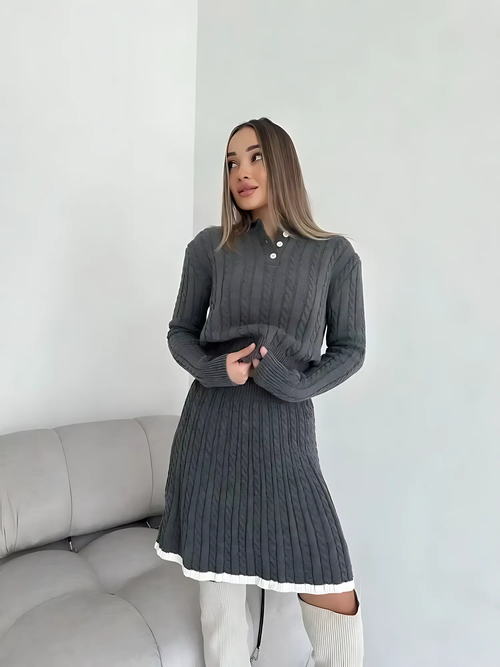 Lunvra Knitted Button Sweater Dress - LUNVRA