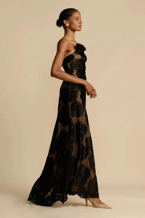 Diagonal Collar Evening Dress - LUNVRA