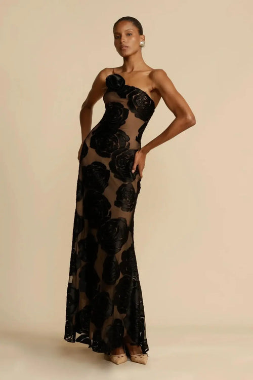 Diagonal Collar Evening Dress - LUNVRA