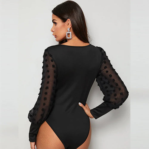 Slim Fit Square Collar Mesh Bodysuit - LUNVRA